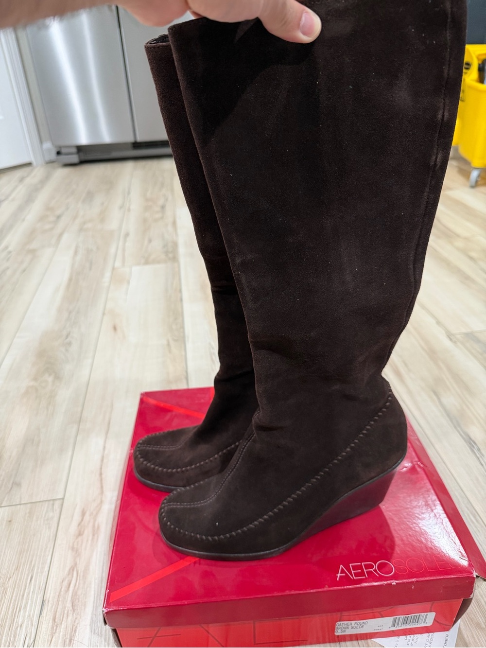 AEROSOLES Dark Brown Suede Over-the-Knee Wedge Boots